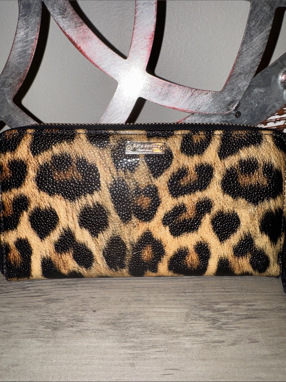 kate spade Leopard Print Zip Around Wallet in Brown and Black